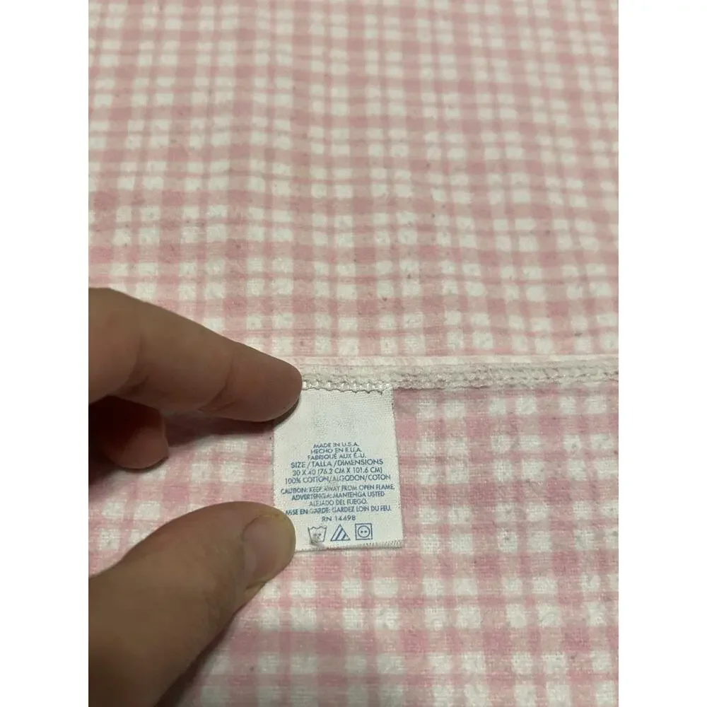 Vintage Made In USA Flannel Cotton Receiving Baby Blanket Pink Plaid Windowpane